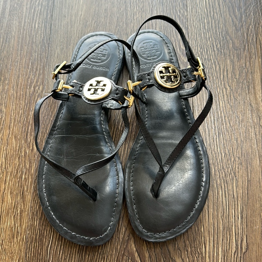 Tory Burch Leather Black Sandals, US 7.5